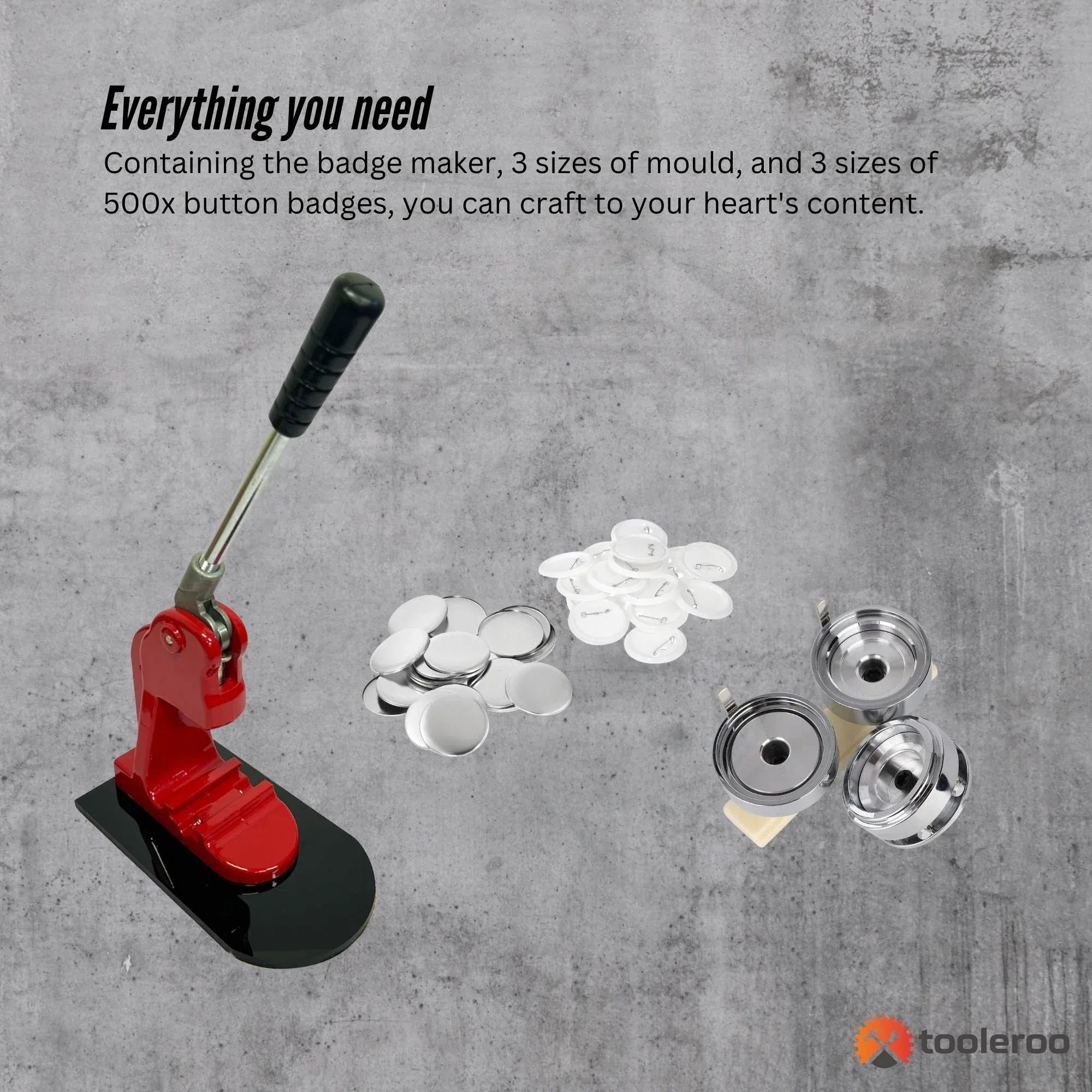 Tooleroo Button Badge Making Set - Maker + Moulds + Badges 25mm 32mm 58mm