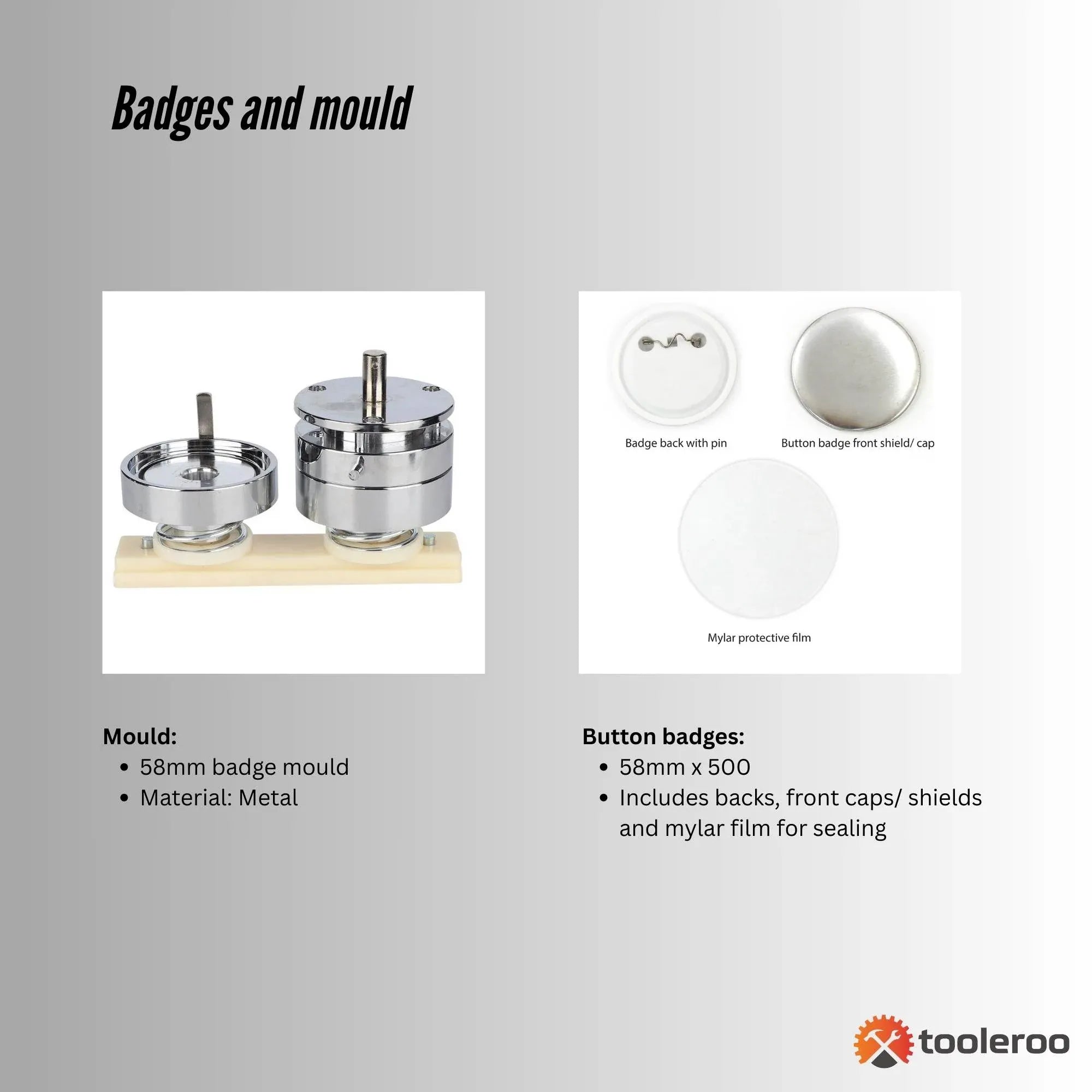 Tooleroo Button Badge Making Set 58mm - Maker + Mould + Badges