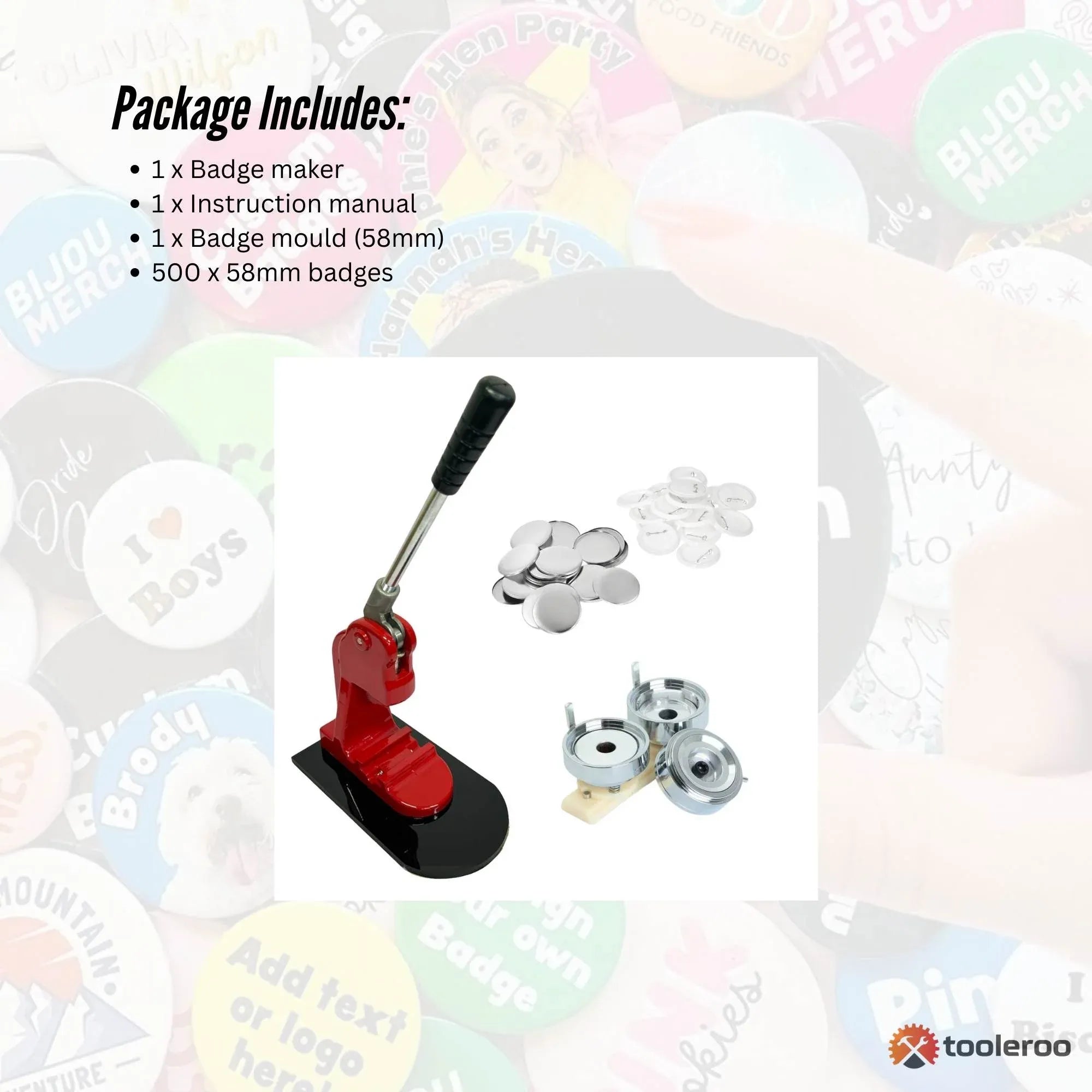 Tooleroo Button Badge Making Set 58mm - Maker + Mould + Badges