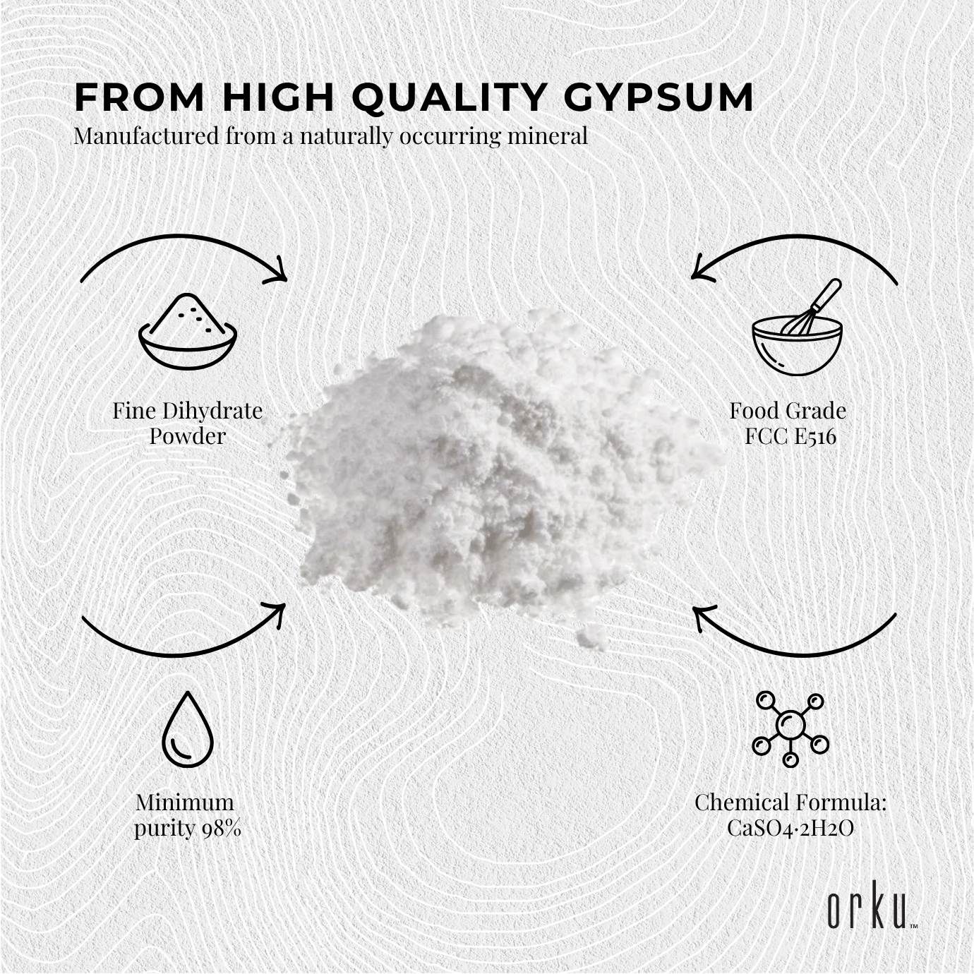 Orku 10Kg Fine Calcium Sulphate Gypsum Powder - Dihydrate Food Grade FCC E516
