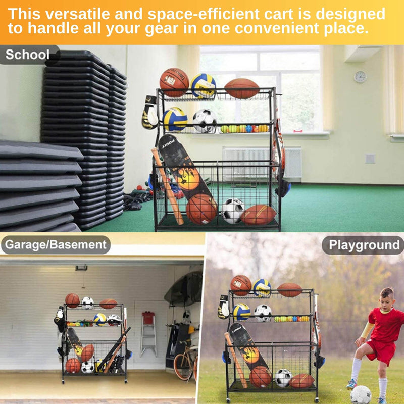 Social Hike Storage Organiser Trolley on Wheels - Garage Sports Equipment Basket