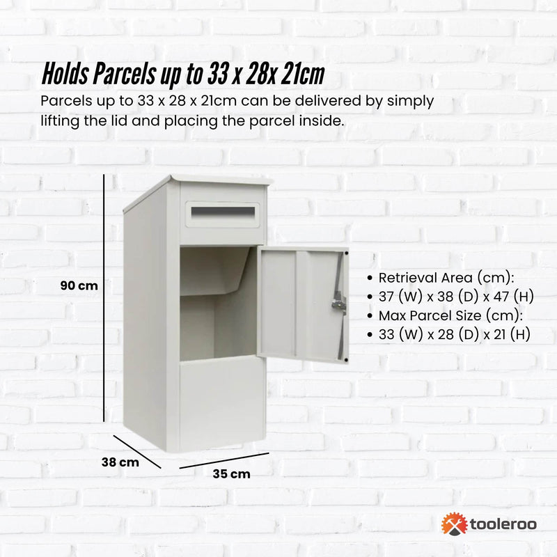 Parcel Delivery Drop Box Mailbox - Secure Home Package Locker 38x38x90cm White
