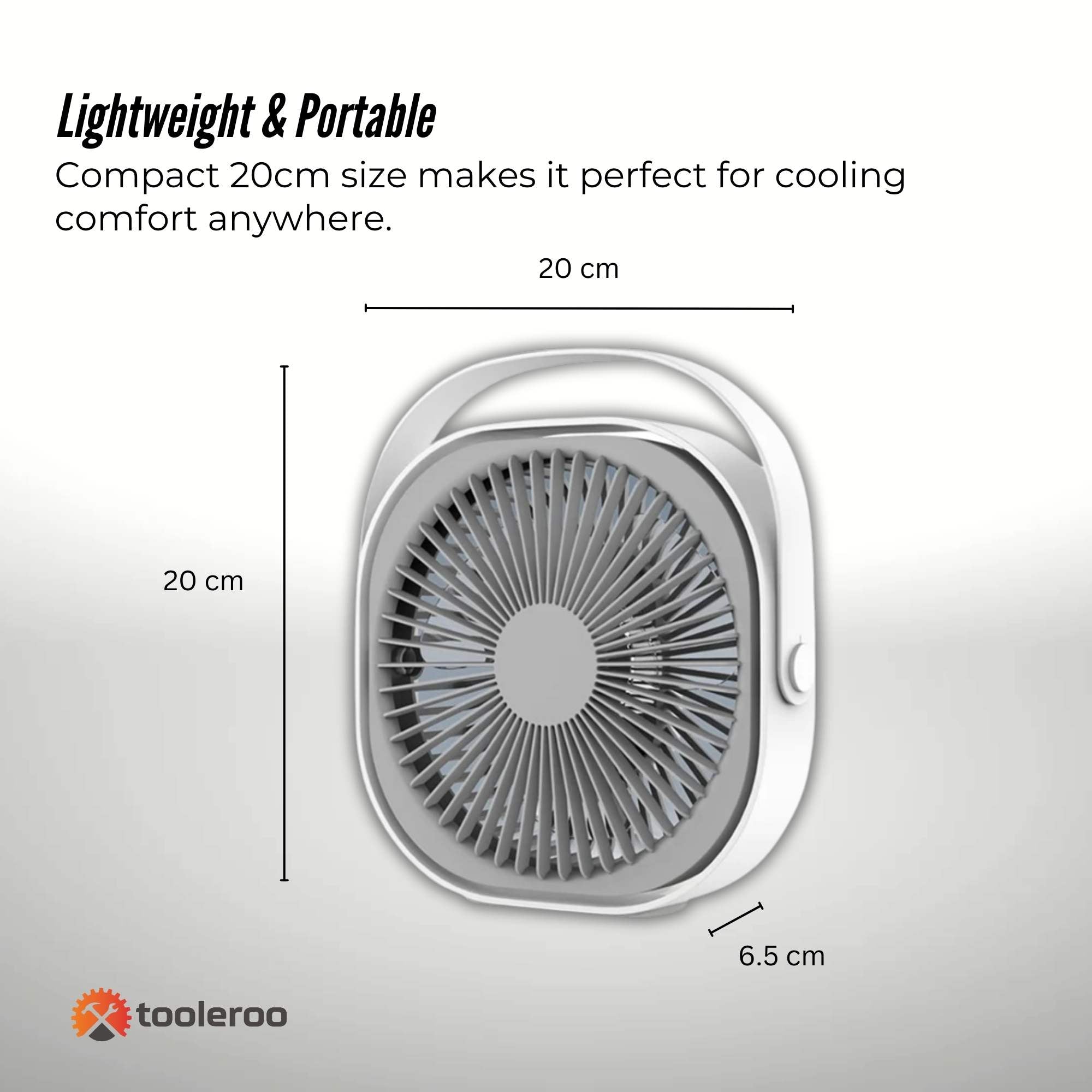 3-Speed USB 20cm Desktop Fan - Quiet Portable Lightweight Rechargeable Cooler