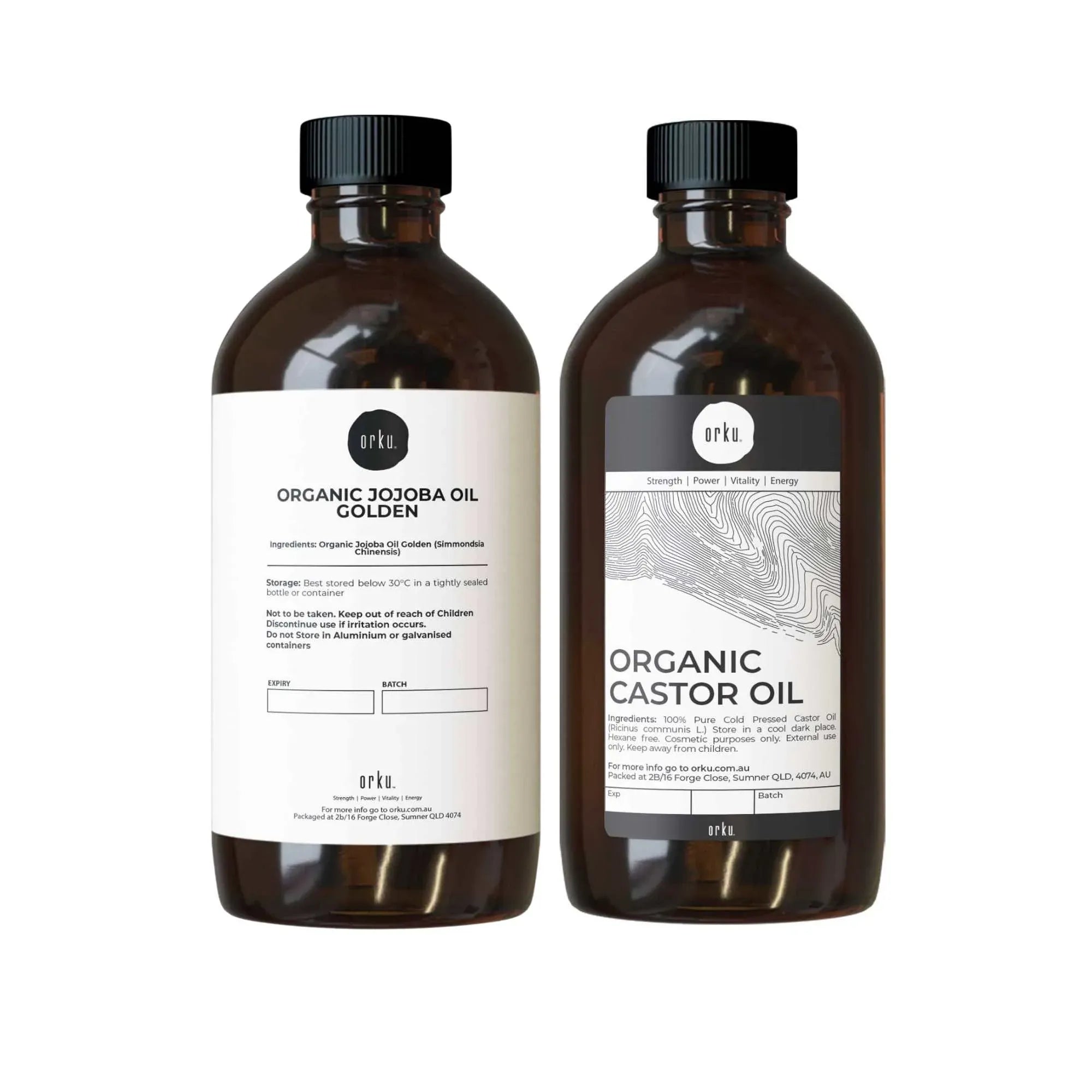 Orku 500ml Organic Castor Oil and 500ml Organic Jojoba Oil Pack