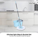 Kitchee Spin Mop & Bucket Set – Microfibre Pad, Telescopic Handle, 10L Capacity