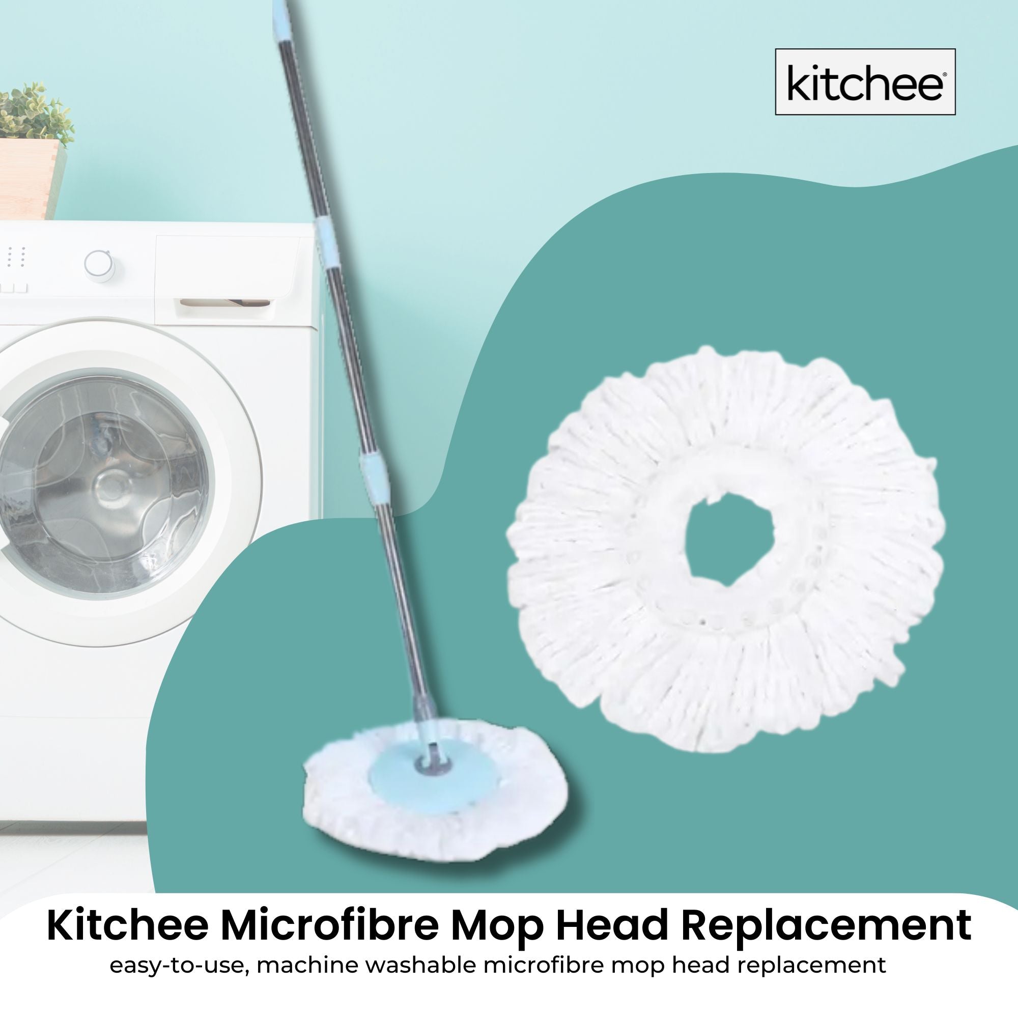 Kitchee Microfibre Mop Head Replacement for Kitchee Spin Mop - White Round