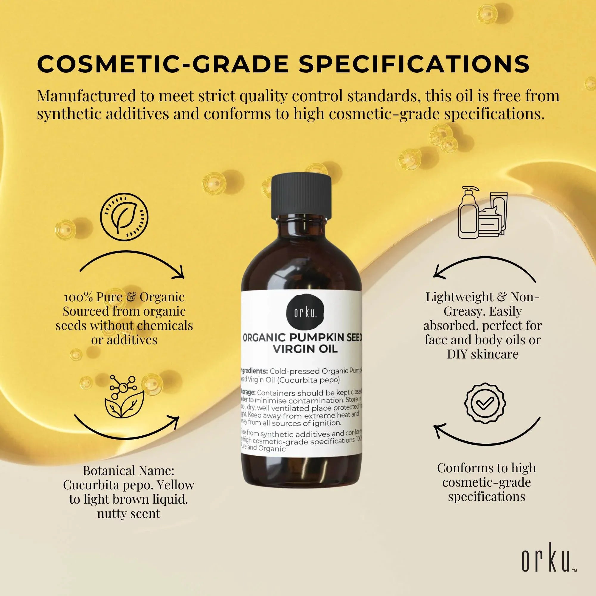 Orku 250ml Organic Pumpkin Seed Virgin Oil Cold Pressed Cosmetic Grade