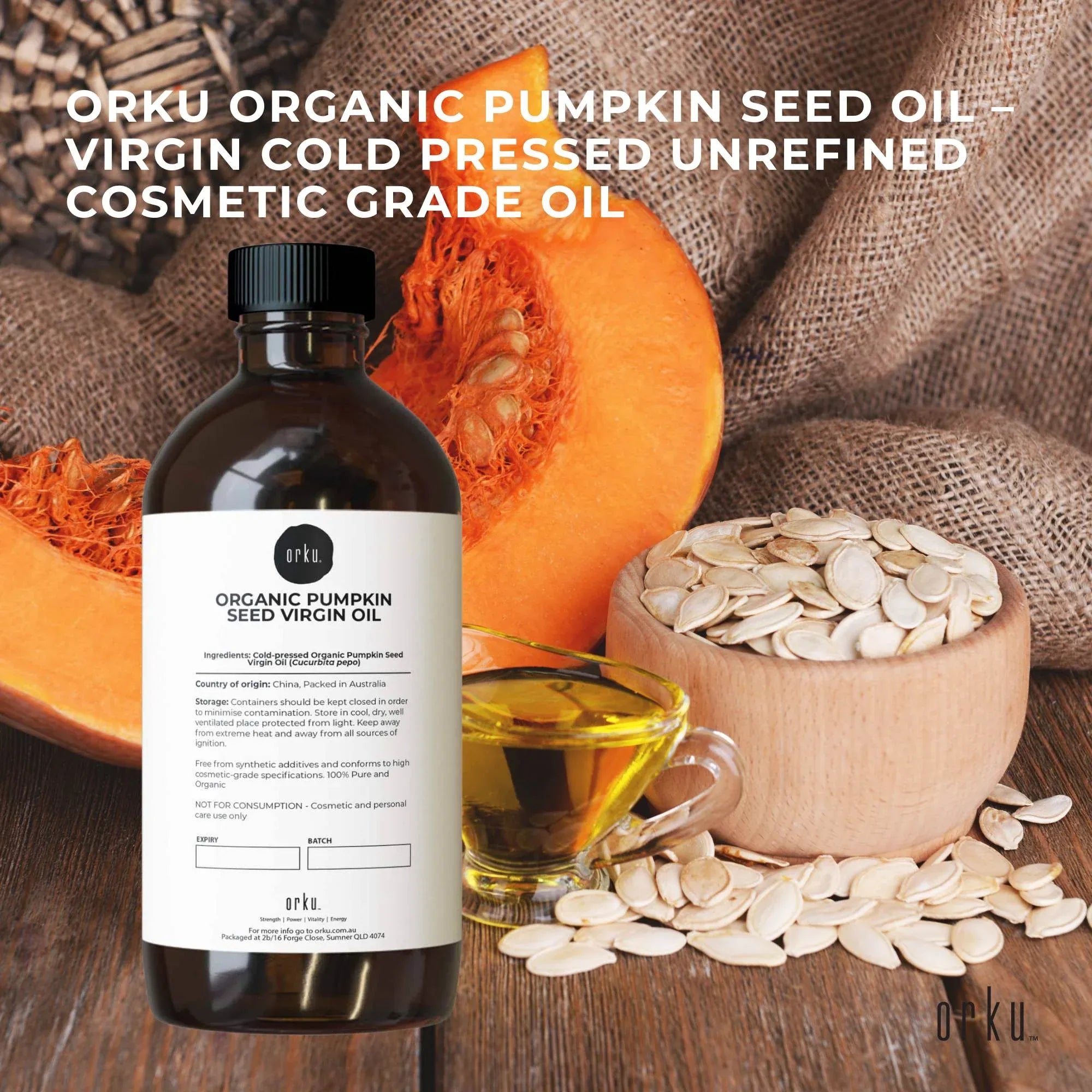 Orku 500ml Organic Pumpkin Seed Virgin Oil Cold Pressed Cosmetic Grade