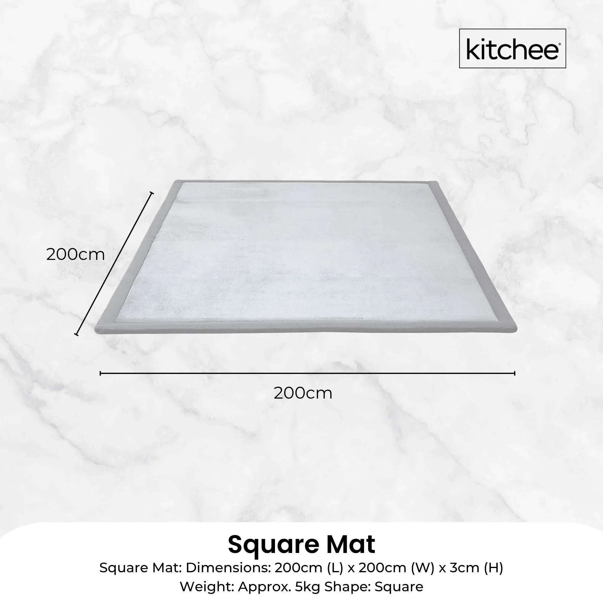 Kitchee Foam Floor Mat 200x200cm - Padded Thick Soft Tatami Style Rug Grey