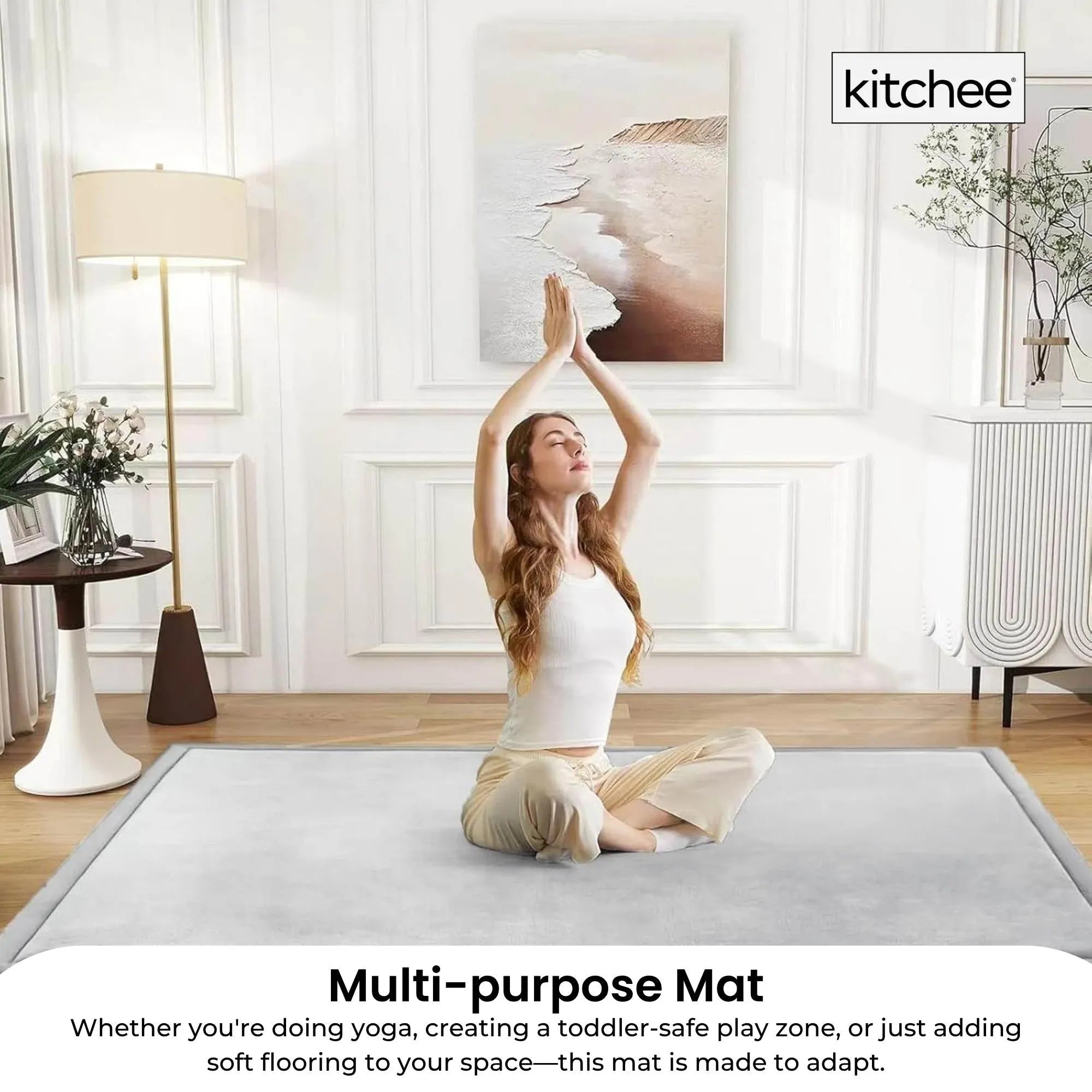 Kitchee Foam Floor Mat 200x200cm - Padded Thick Soft Tatami Style Rug Grey