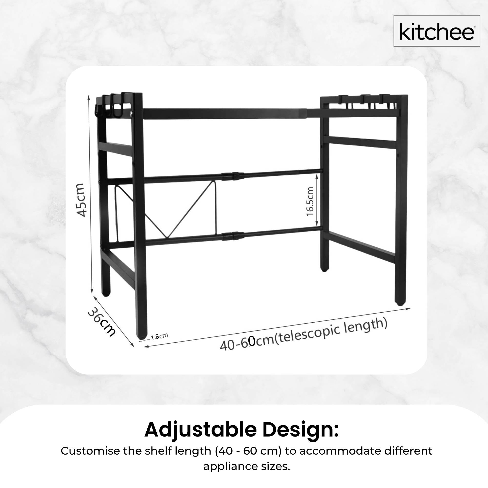 Kitchee Microwave Single Shelf - Expanding Storage Rack Kitchen Organiser Stand