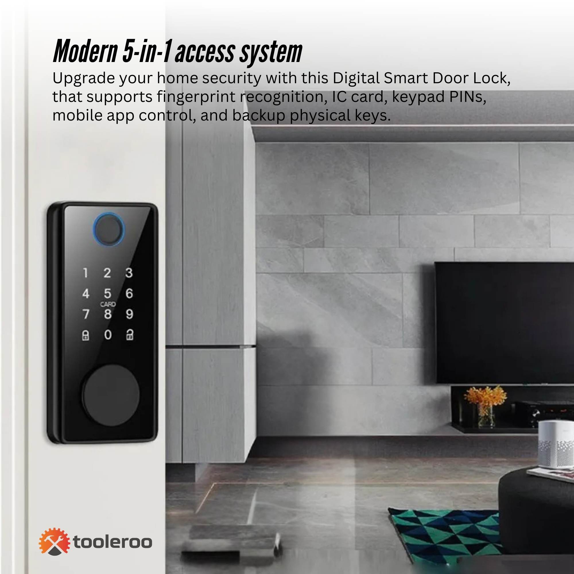 Tooleroo Digital Smart Door Lock Keypad - 5-in-1 Home Entry Security System
