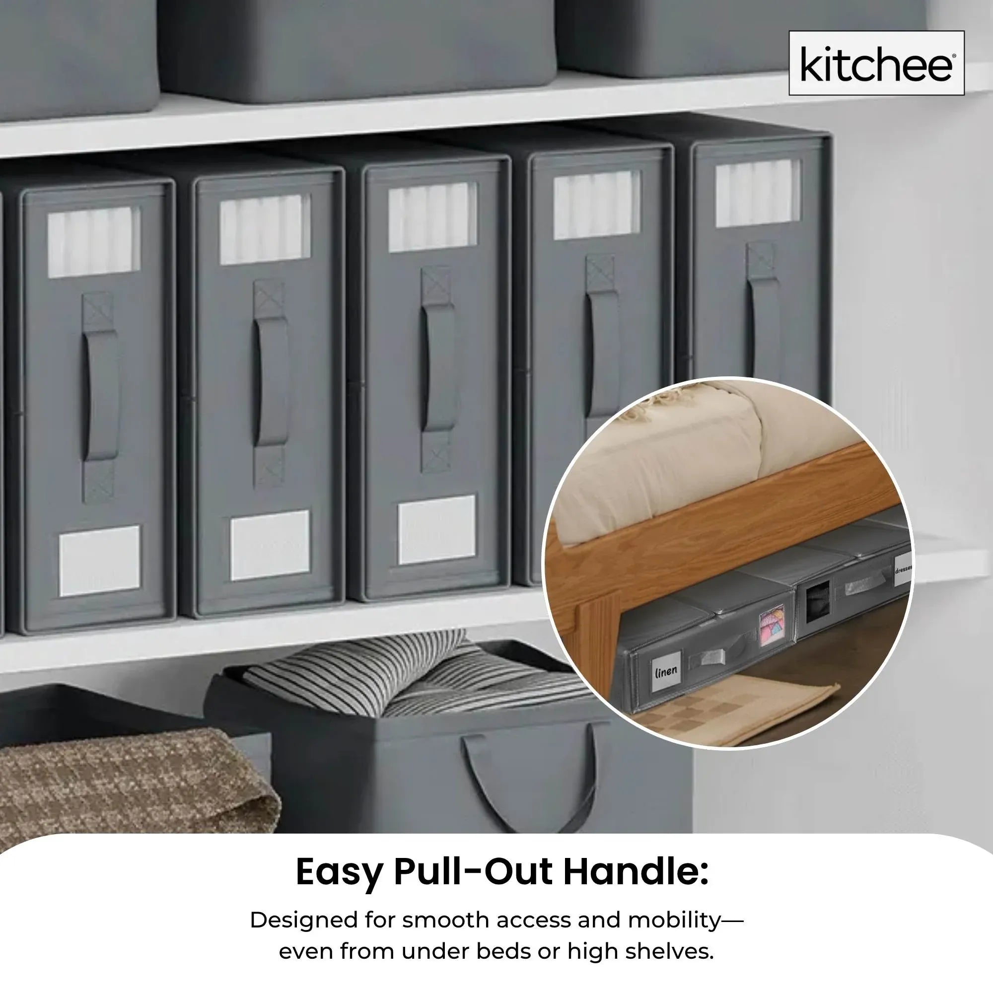 Kitchee 10x Foldable Bed Sheet Storage Box - Linen + Closet Organiser Grey