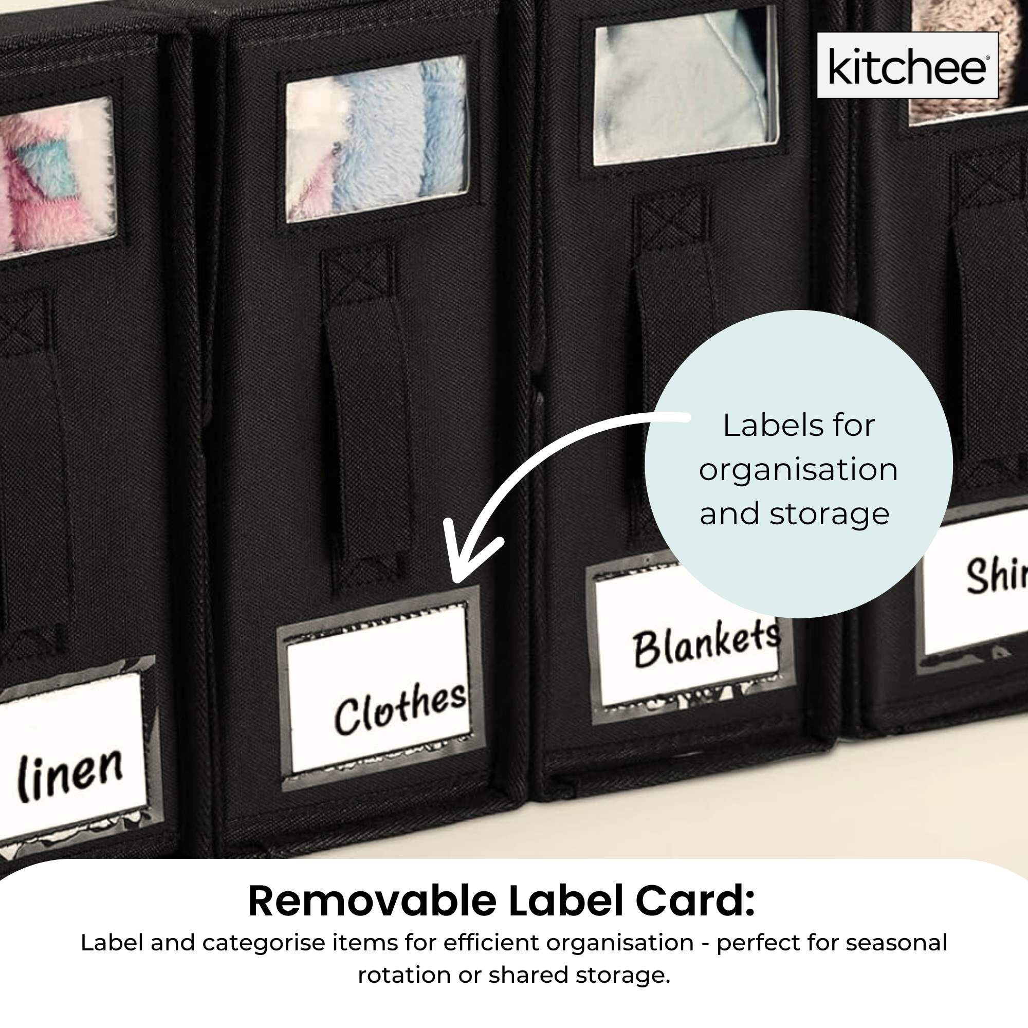 Kitchee 4x Foldable Bed Sheet Storage Box - Linen + Closet Organiser Black