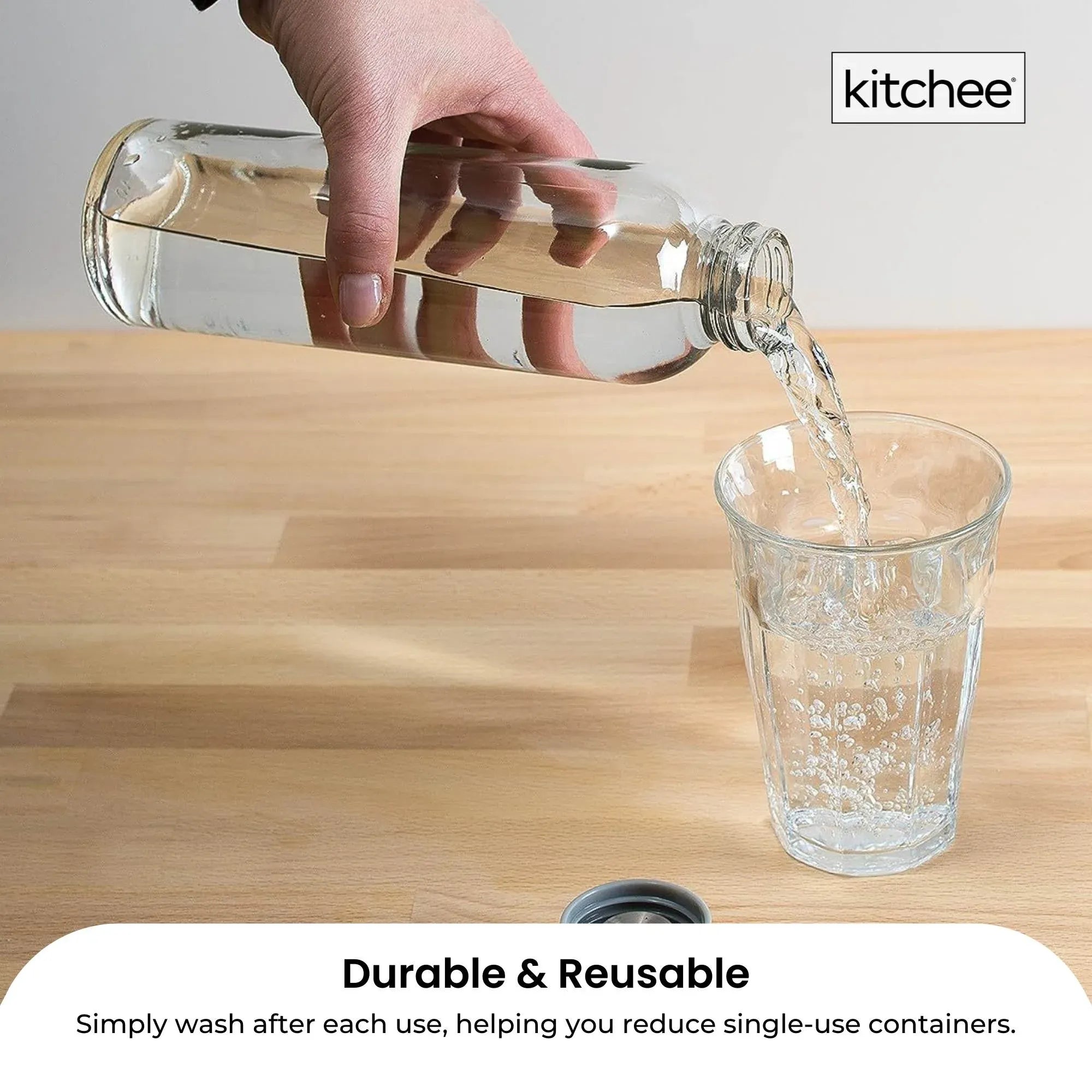 Kitchee 500ml Glass Water Drink Bottle with Stainless Steel Lid - Set of 6