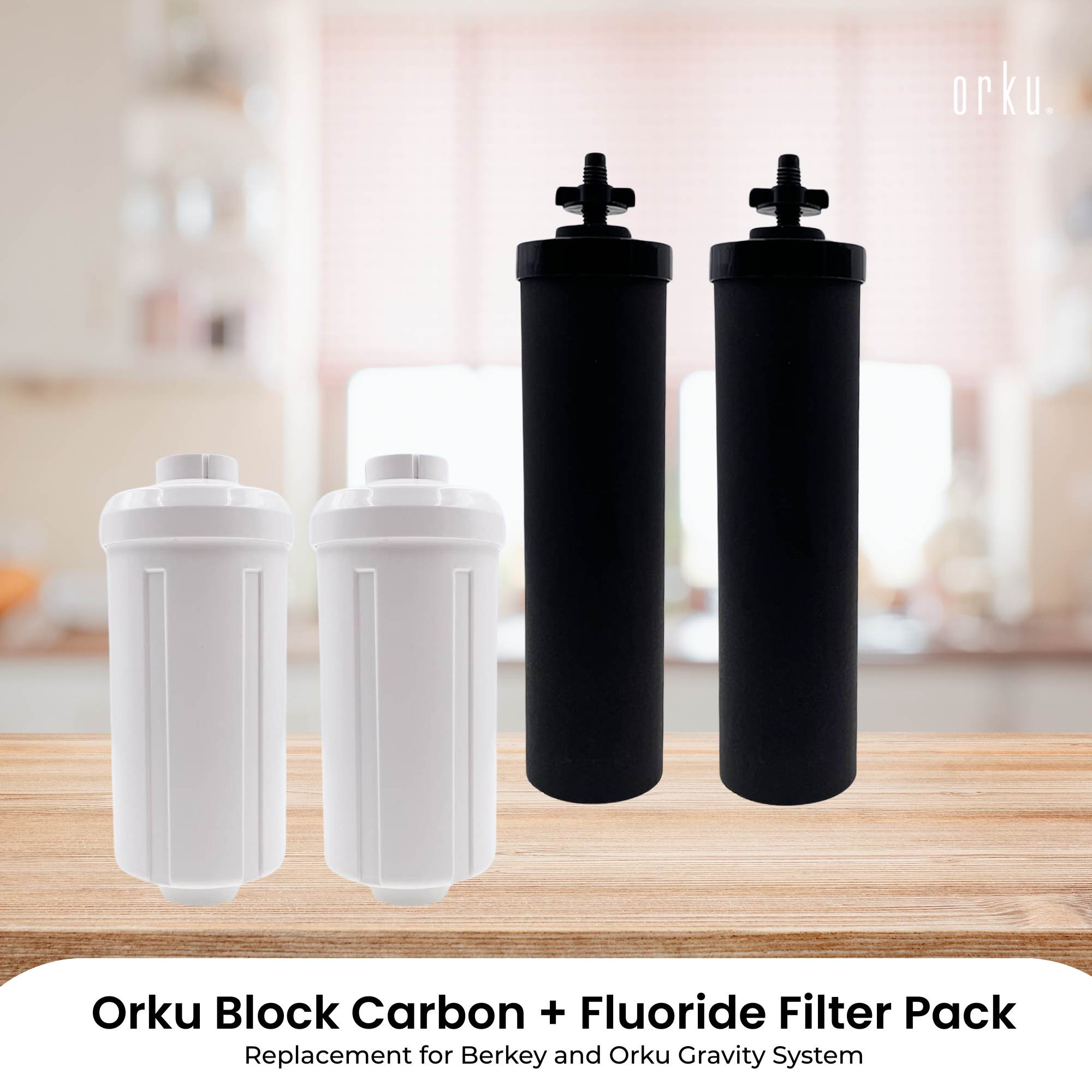 Orku Block Carbon + Fluoride Filter Pack - Replacement for Berkey Gravity System