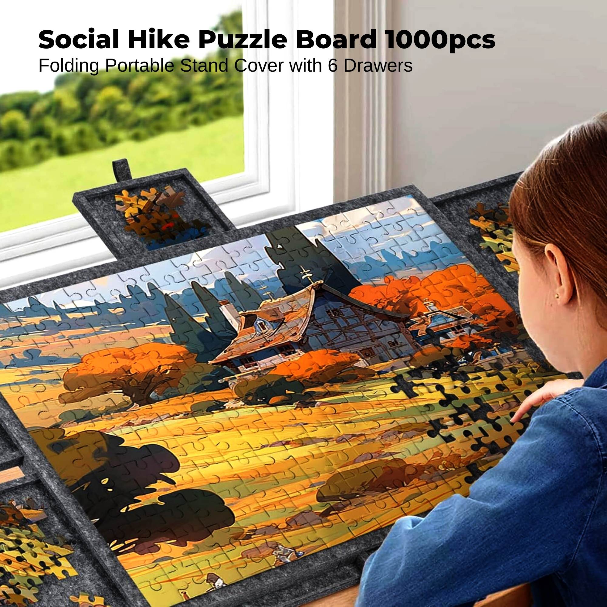Social Hike Puzzle Felt Board 1000pcs - Folding Portable Stand Cover and Drawers