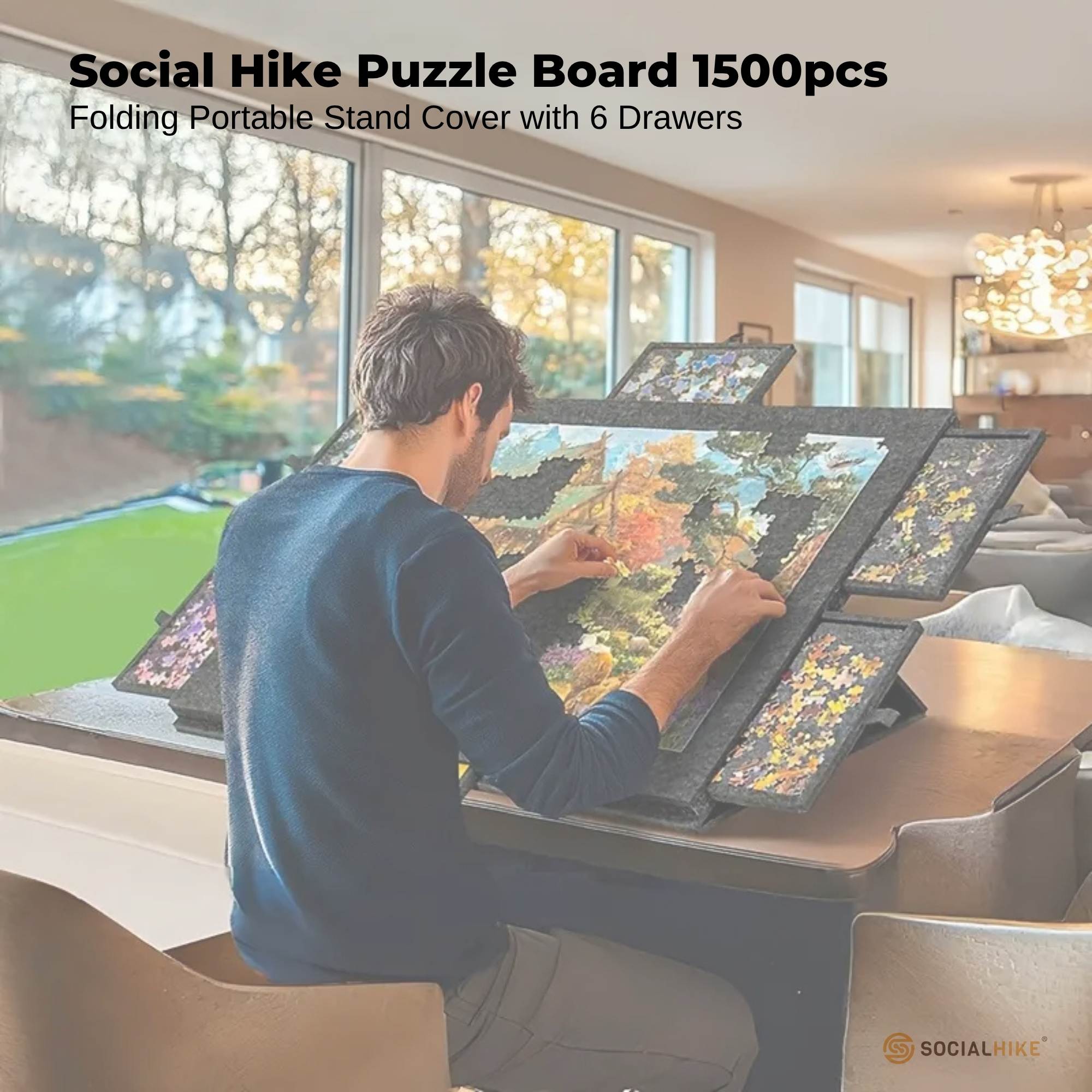 Social Hike Puzzle Felt Board 1500pcs - Folding Portable Stand Cover and Drawers