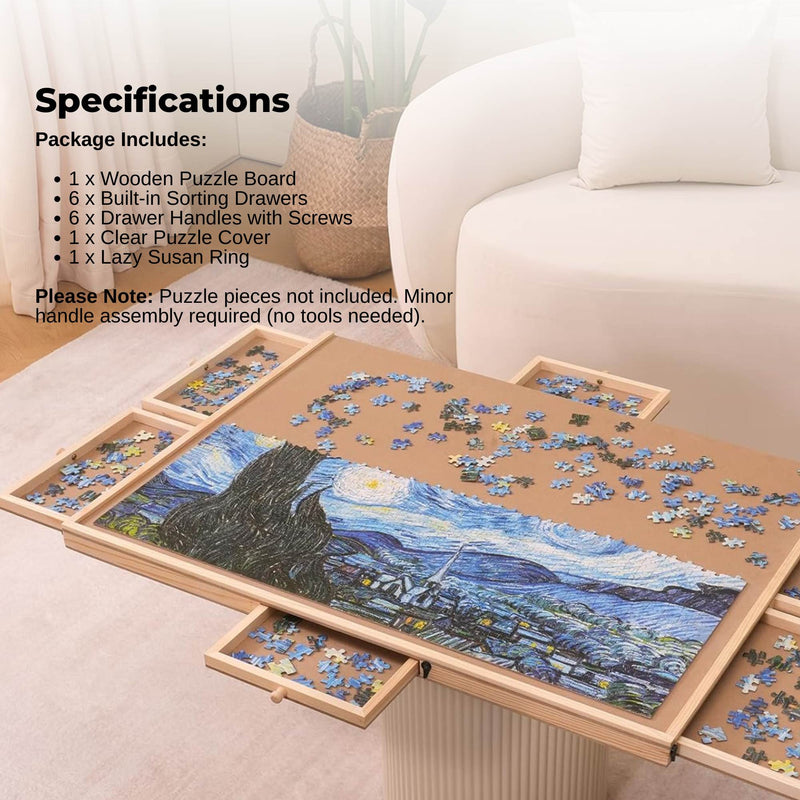 Social Hike 1500pcs Puzzle Board 6 Drawer with Cover - Wooden Rotating Tabletop