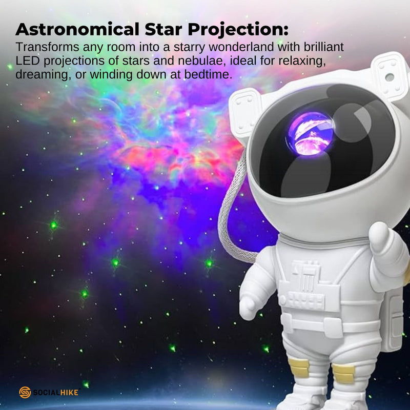 Social Hike Galaxy Star Projector - Colour LED Astronaut Night Light and Remote