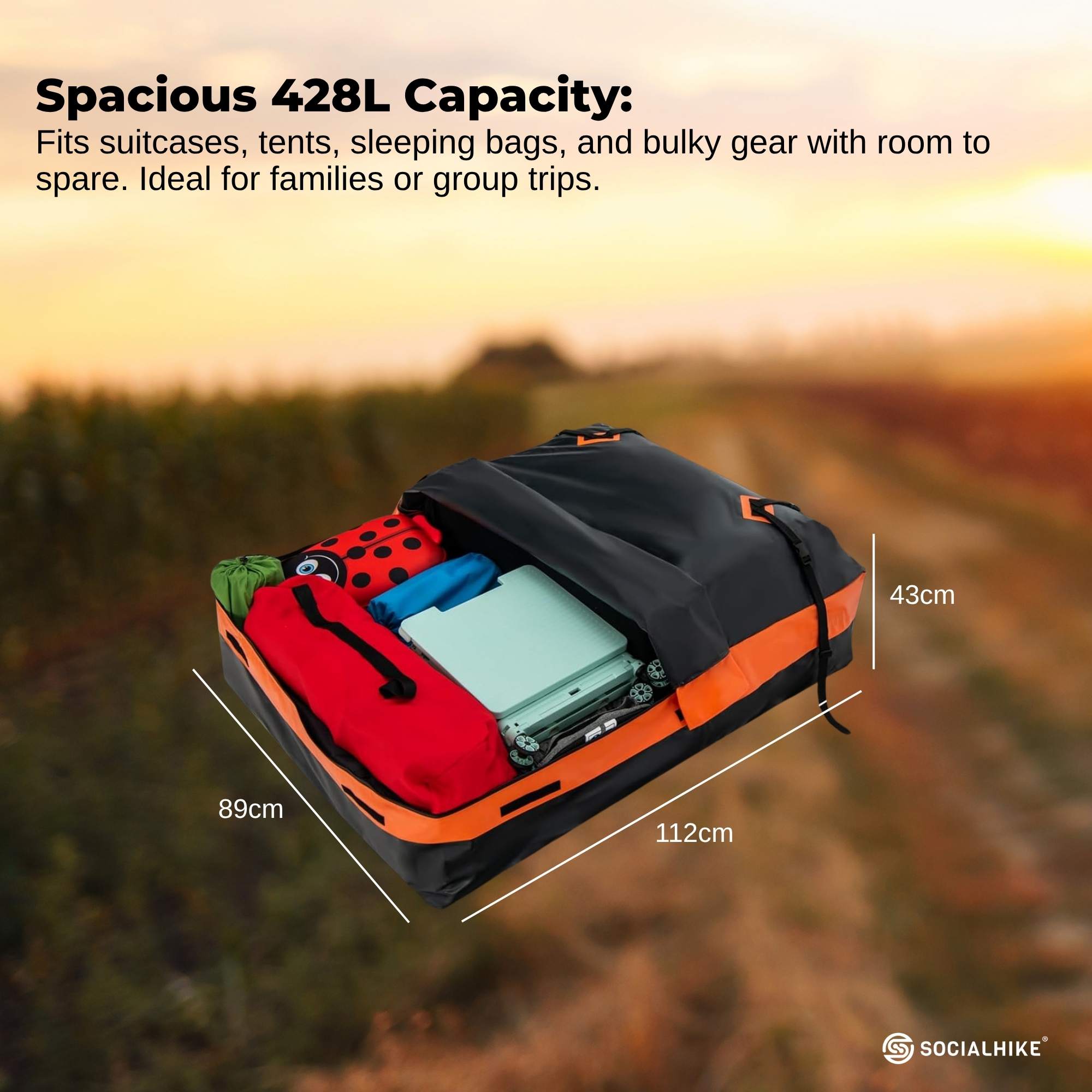 Social Hike 428L Car Rooftop Storage Carrier - Soft-Shell Waterproof Roof Bag