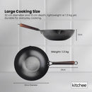 Kitchee 32cm Carbon Steel Wok Set Flat Bottom with Wood Lid + Spatula - Induction Ready