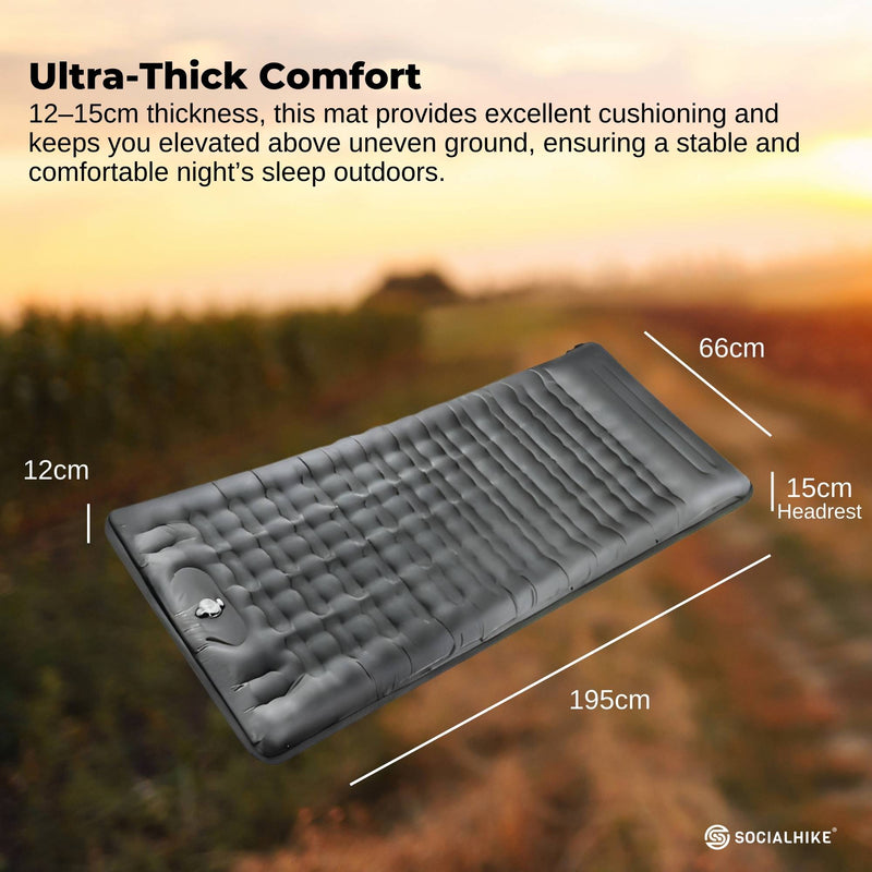 Social Hike Step-Inflating Camping Mattress Lightweight Waterproof Sleeping Grey