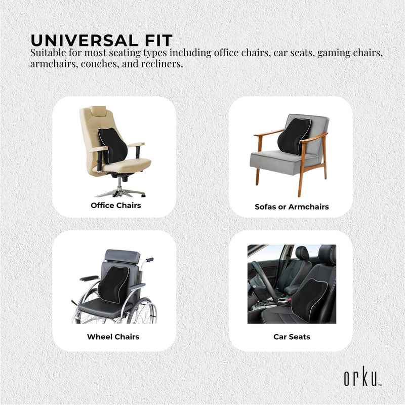 Orku Ergonomic Lumbar Cushion - Memory Foam Back Support Car Office Gaming Chair