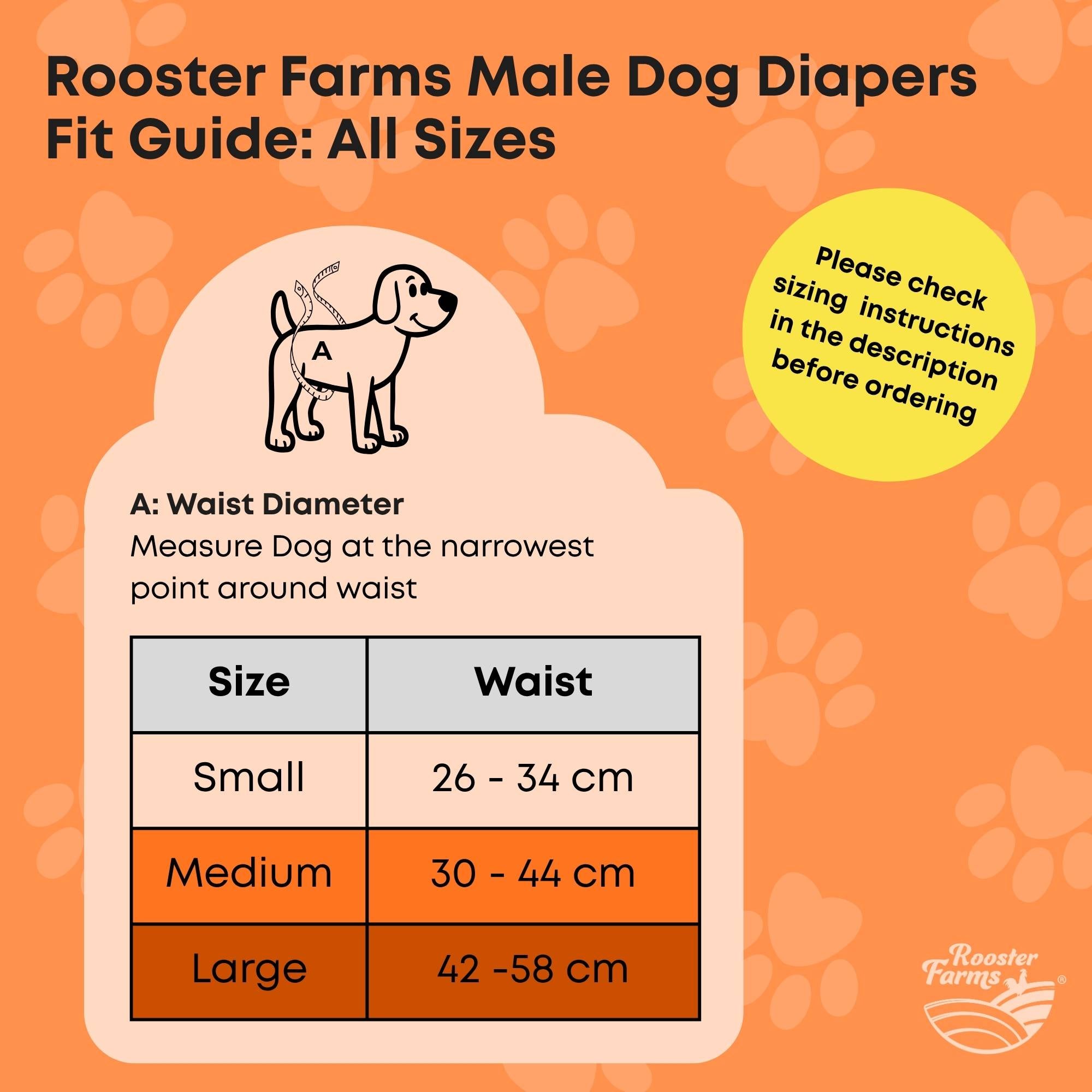Rooster Farms Male Dog Diapers Small 3Pk - Washable Reusable Nappies Hook/Loop
