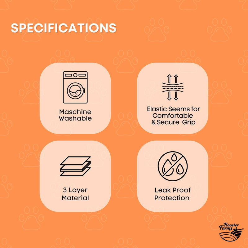 Rooster Farms Male Dog Diapers Large 3Pk - Washable Reusable Nappies Hook/Loop