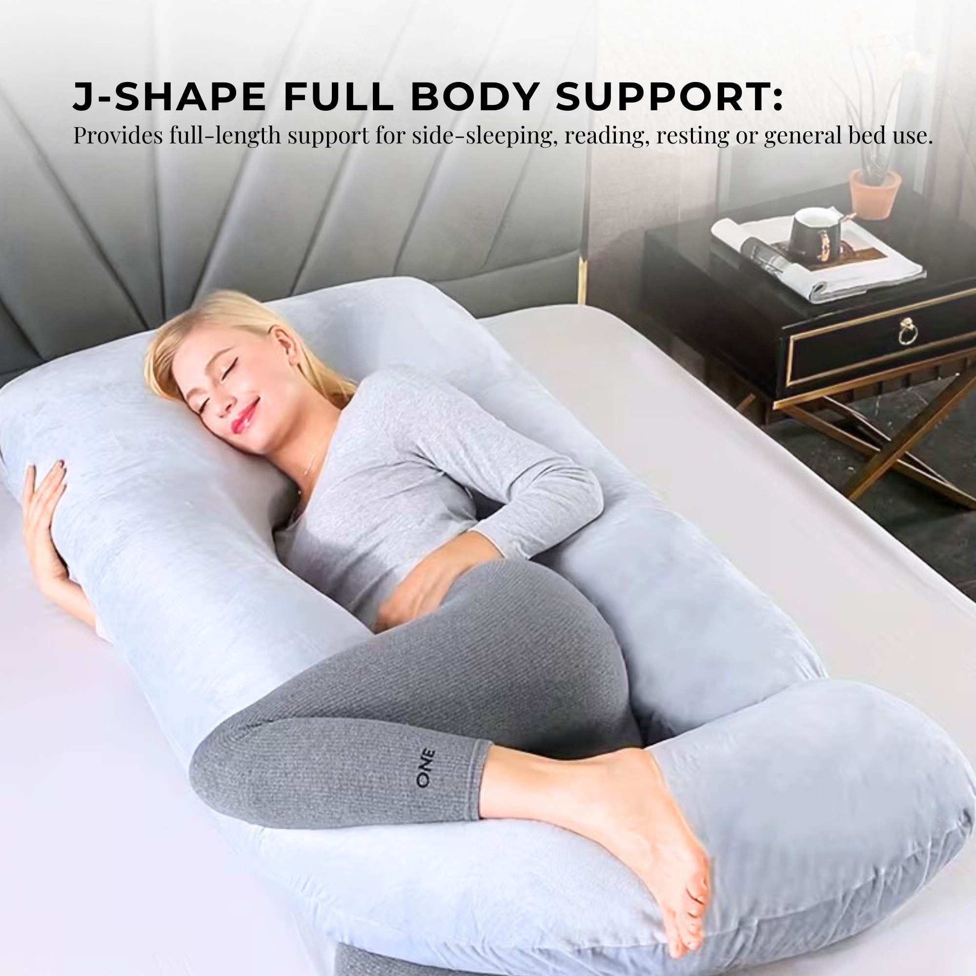 Orku Maternity Pregnancy Pillow - J-Shape Full Length for Side Sleepers Grey