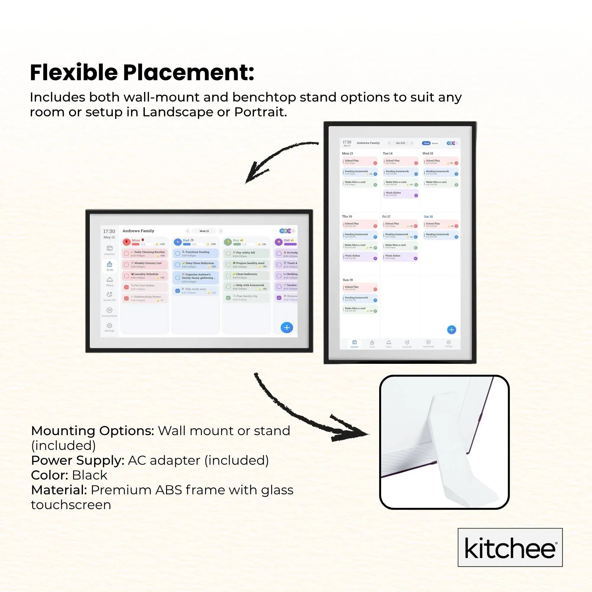 Kitchee 10" Digital Calendar Smart Family Planner - 25.5cm Touchscreen Black