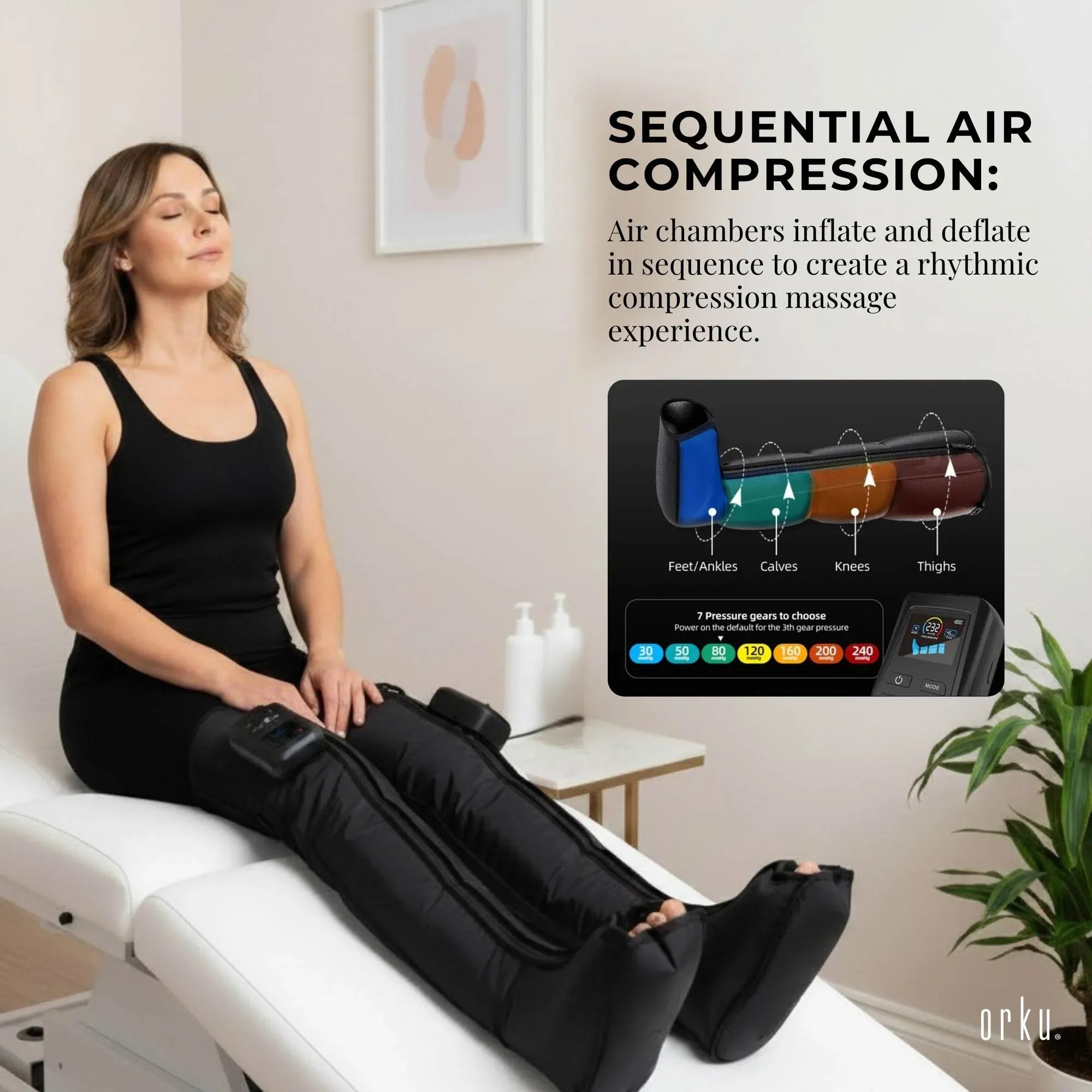 Orku Cordless Full Leg Air Compression Massager Boots - Rechargeable Medium