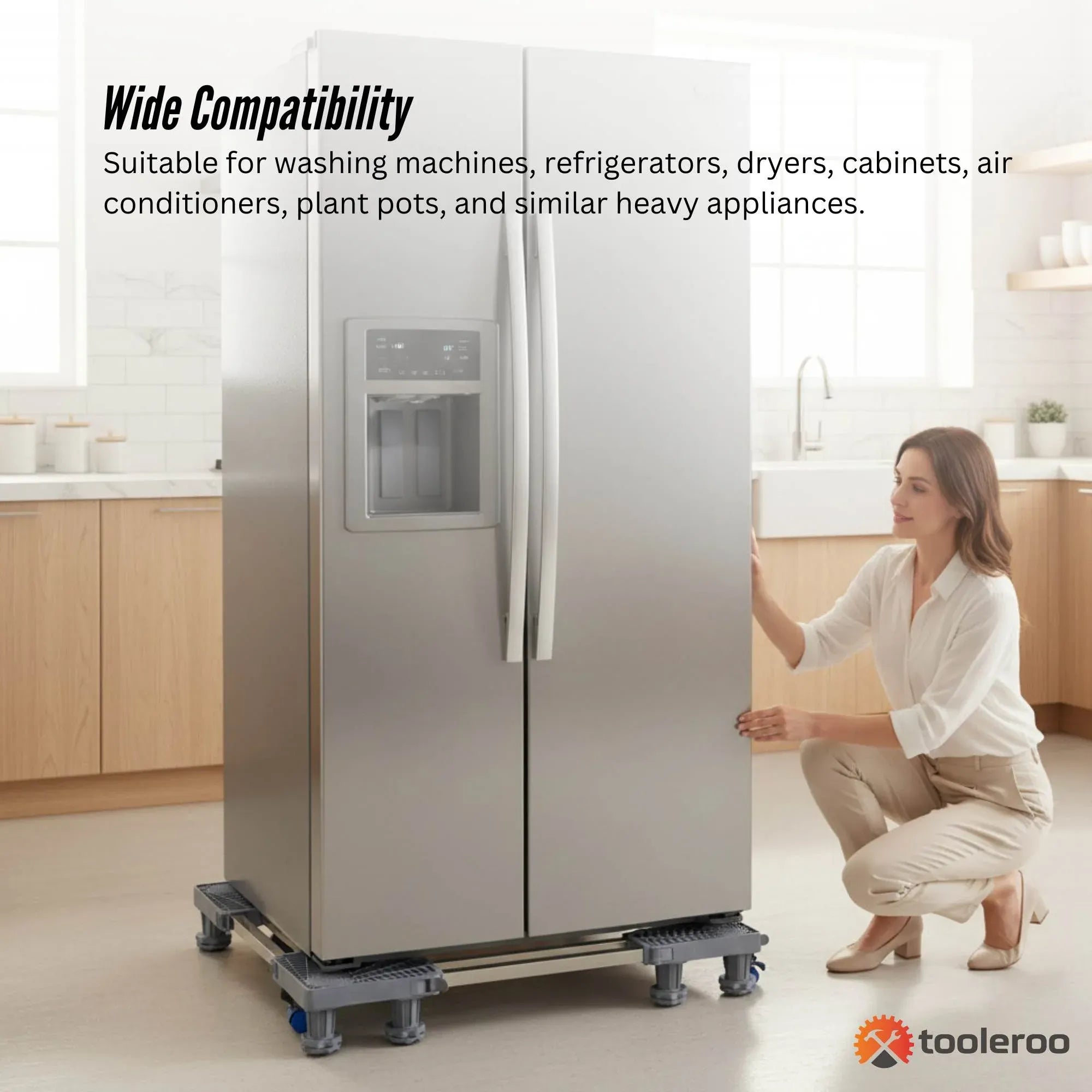 Tooleroo Washing Machine Stand - 200Kg Adjustable Wheeled Fridge Appliance Base