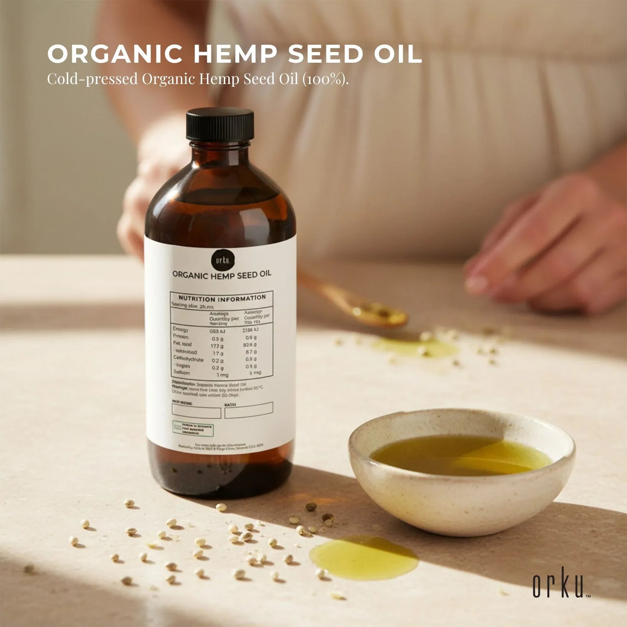 Orku 500ml Organic Hemp Seed Oil - Cold Pressed Food Grade Oils