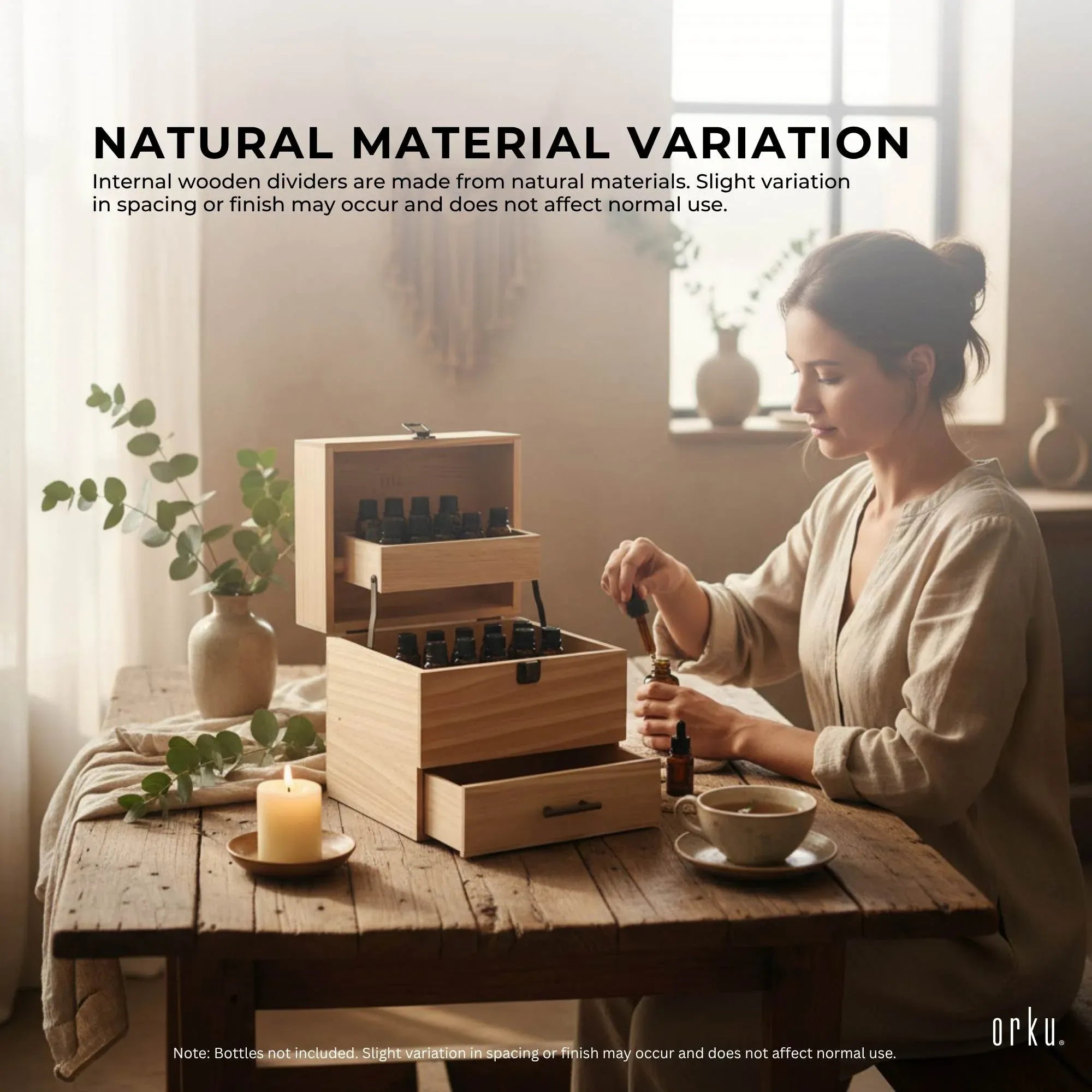 Orku 59 Essential Oil Bottle Storage Box - Wooden 3 Tier Aromatherapy Organiser