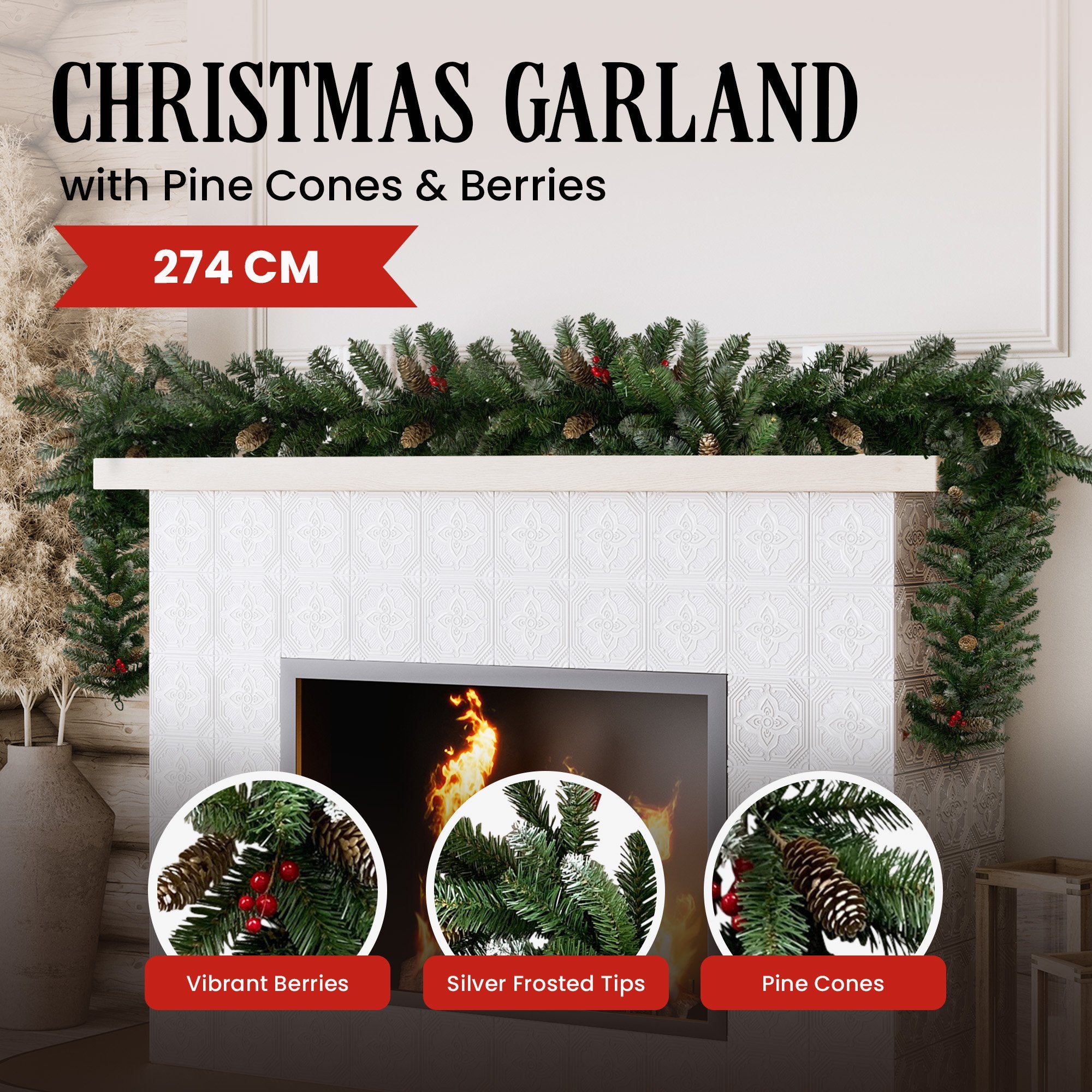 Christabelle 2.7m Christmas Garland with Pine Cones & Berries Pine Tree Decoration Ornament