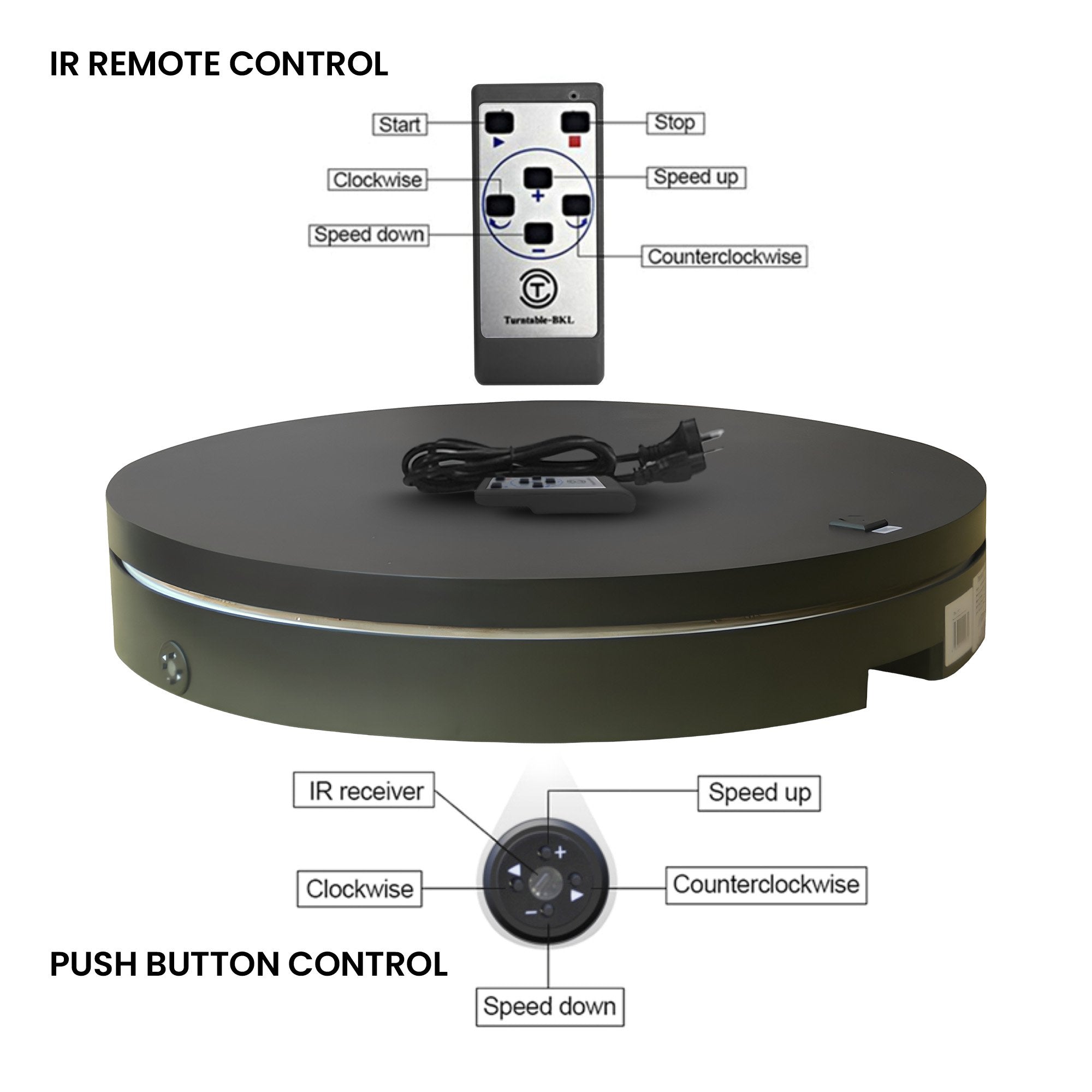 Christabelle 80cm 200kg Commercial Electric Display Turntable Power Outlet Black