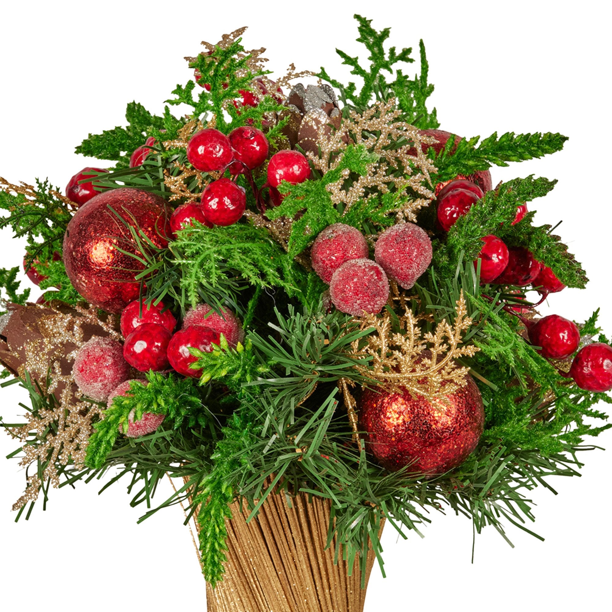 Christabelle 33cm Christmas Bouquet Pre-Decorated Holiday Floral Arrangement with Berries, Baubles & Pine Cones Festive Tabletop Centrepiece Decoration
