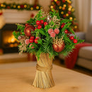 Christabelle 33cm Christmas Bouquet Pre-Decorated Holiday Floral Arrangement with Berries, Baubles & Pine Cones Festive Tabletop Centrepiece Decoration