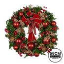 Christabelle 56cm Christmas Wreath Lush Green Holiday Door Wreath with Red Berries, Baubles & Pine Cones Pre-Decorated Festive Wall or Front Door Decoration