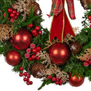 Christabelle 56cm Christmas Wreath Lush Green Holiday Door Wreath with Red Berries, Baubles & Pine Cones Pre-Decorated Festive Wall or Front Door Decoration