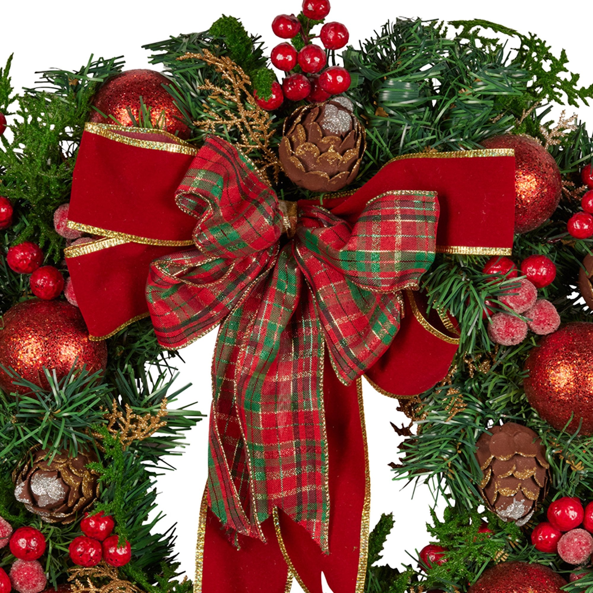 Christabelle Stunning 71cm Christmas Wreath Lush Red Baubles Berries Pine Cones and Bow Front Door Decoration