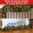 Christabelle 185cm Christmas Garland Lush Green Holiday Garland with Red Berries, Baubles & Pine Cones Pre-Decorated Festive Shelf or Banister Decoration