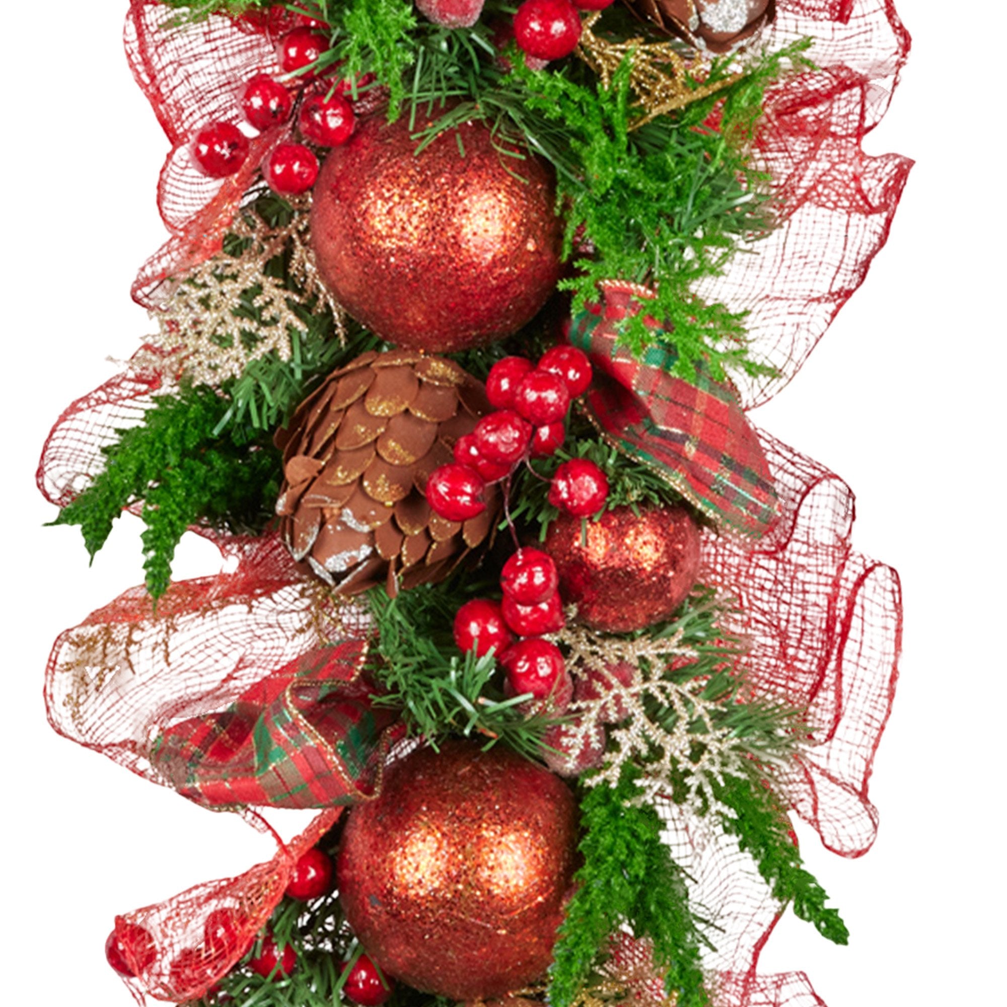 Christabelle 1m Christmas Garland with Red Berries & Pine Cones Baubles Berries Tree Decoration Ornament Red Green