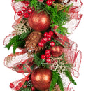 Christabelle 100cm Christmas Garland Lush Green Holiday Garland w/ Red Berries, Baubles & Pine Cones Pre-Decorated Festive Shelf or Banister Decoration