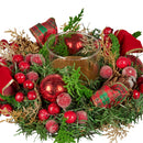 Christabelle 26cm Christmas Centrepiece Lush Green Holiday Display w/Red Berries & Hurricane Candle Holder Pre-decorated for Dining Table Console