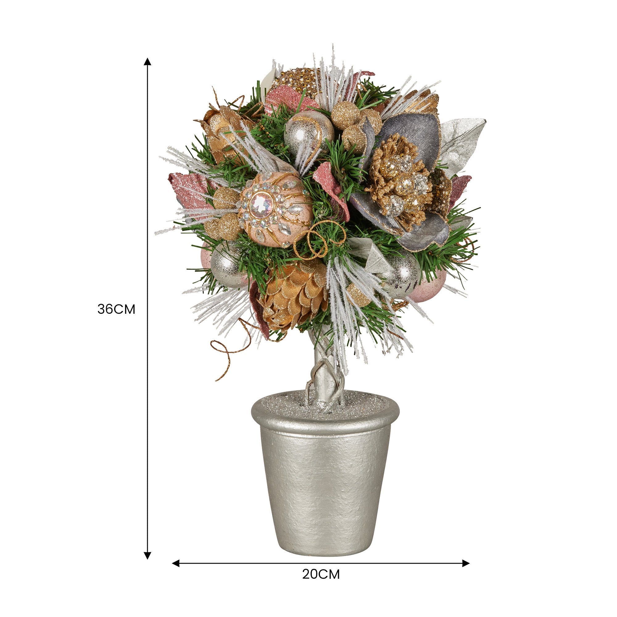 Christabelle 36cm Christmas Tabletop Topiary Tree Jewelled Baubles, Berries, Flowers and Pine Cones Festive Decoration