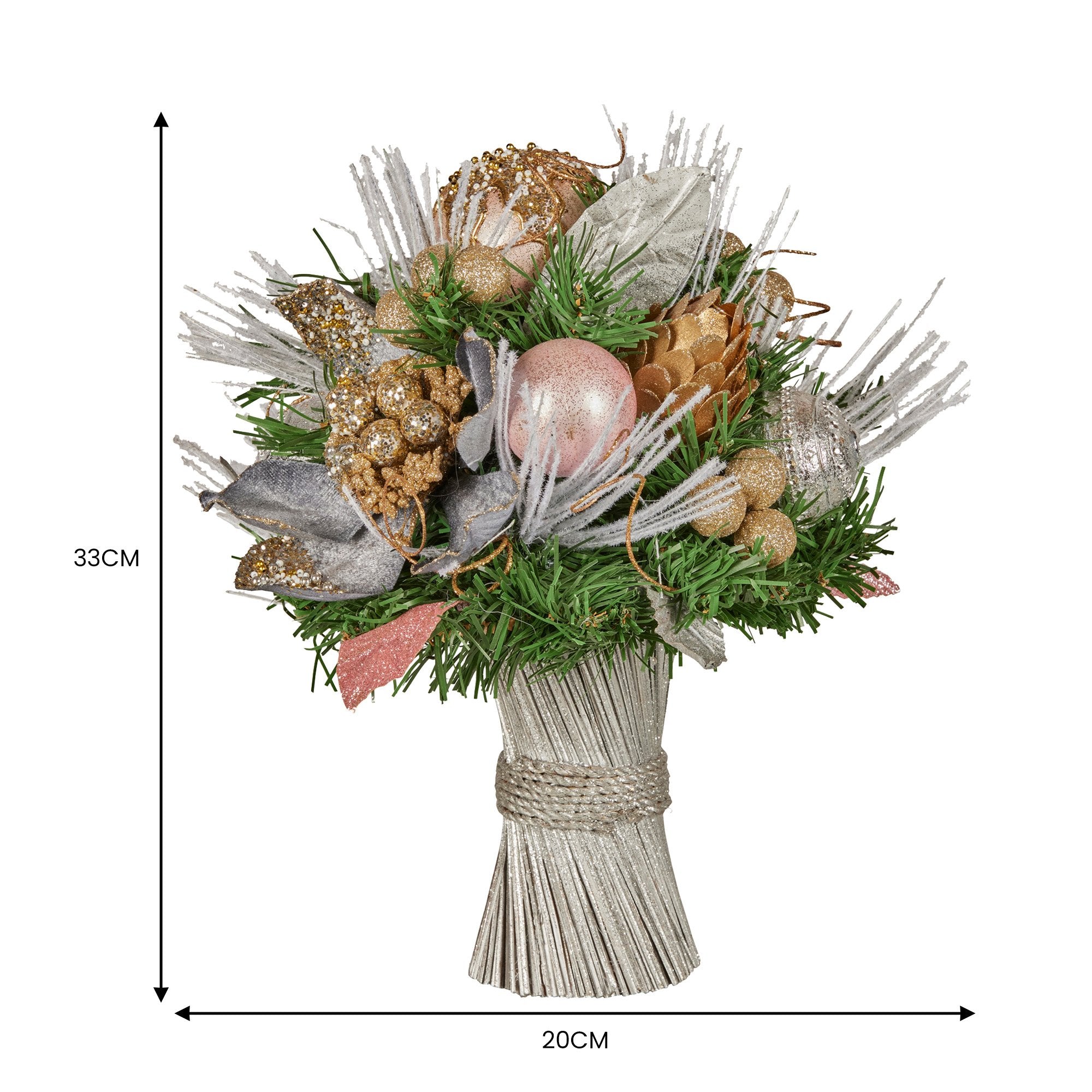 Christabelle 33cm Christmas Bouquet Pre Decorated Holiday Floral Arrangement w/Jewelled Baubles, Berries, Flowers & Pine