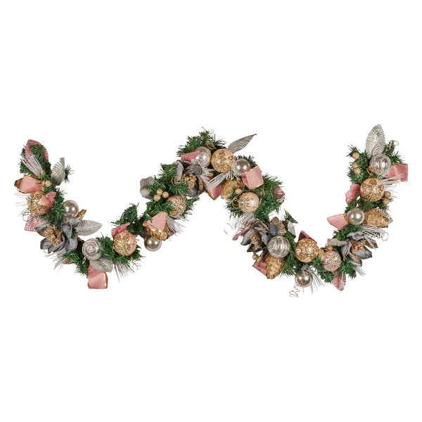 Christabelle 185cm Christmas Garland Lush Green Holiday Door Garland w/Jewelled Baubles, Flowers, Ribbon & Berries